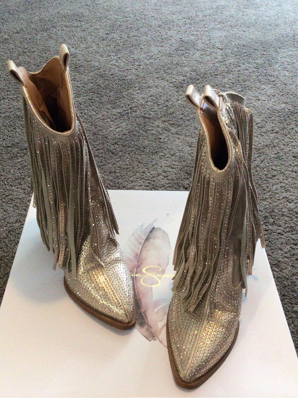 Jessica Simpson Metallic Silver Fringe Pointed-Toe Ankle Boots